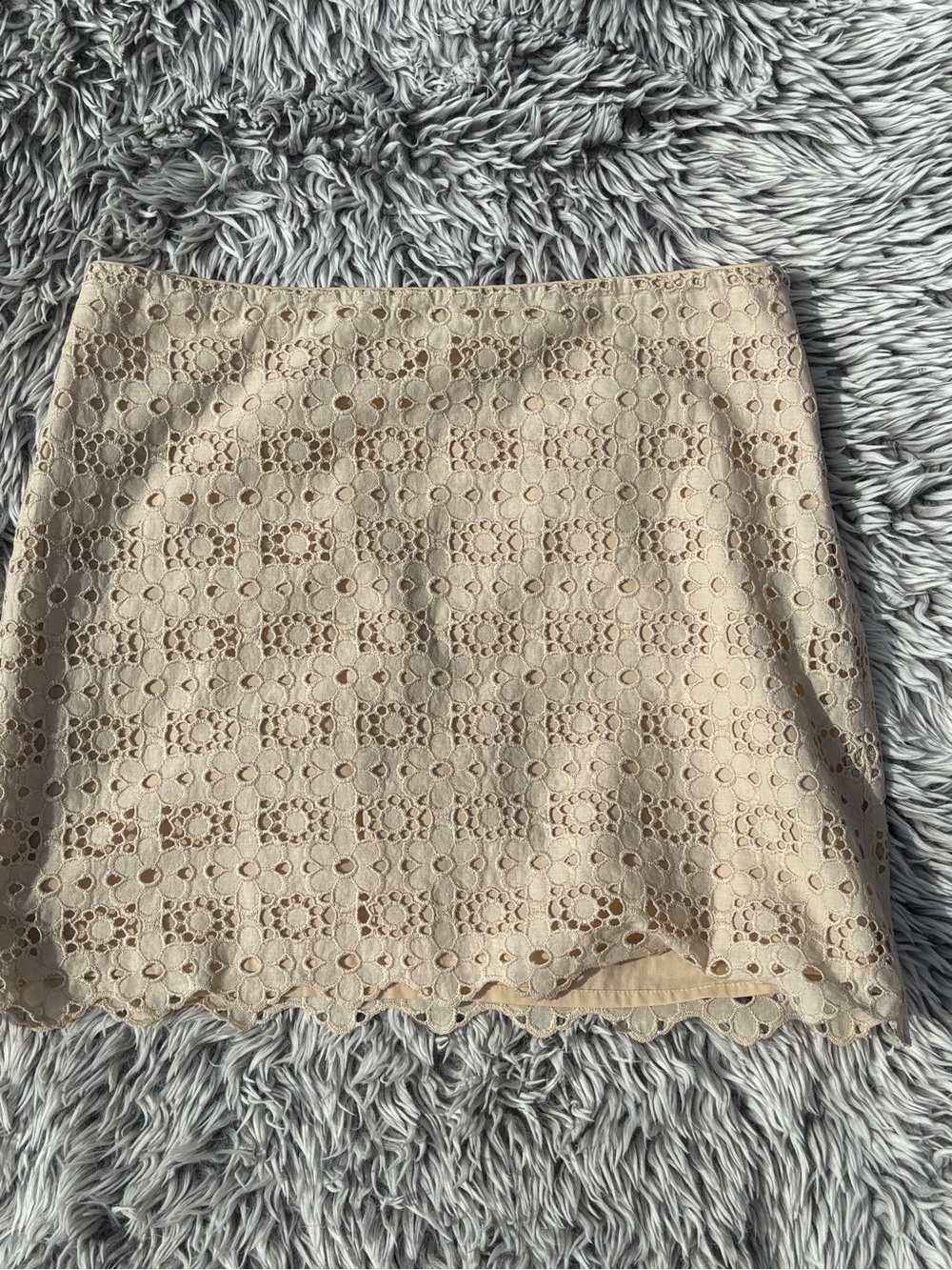 J. Crew Beige Eyelet Lace Mini Skirt with Scalloped Hem
